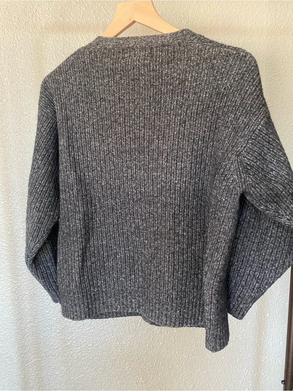 Eddie Bauer Men’s Charcoal Gray Ribbed V‑Neck Button Cardigan